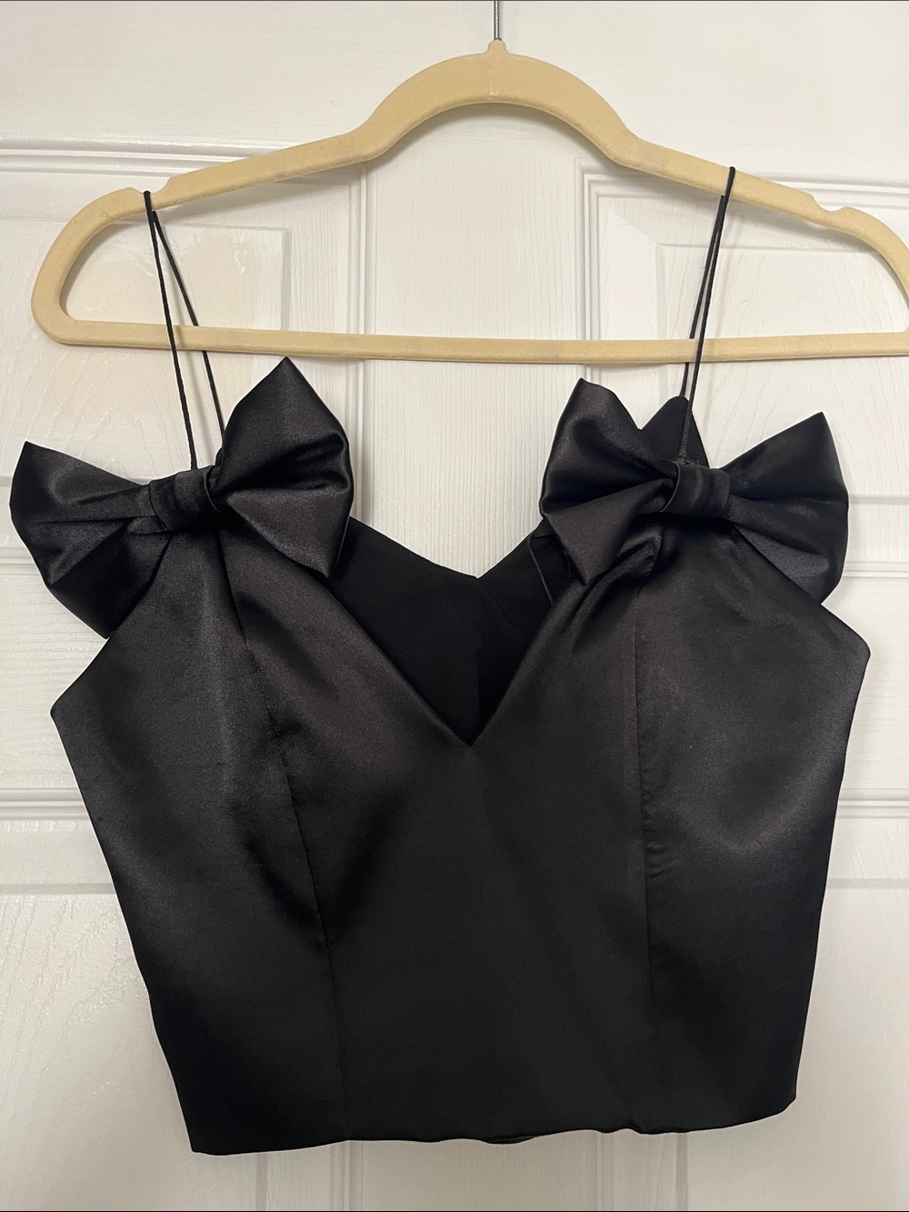 Zara Black Satin Bow-Shoulder Crop Top